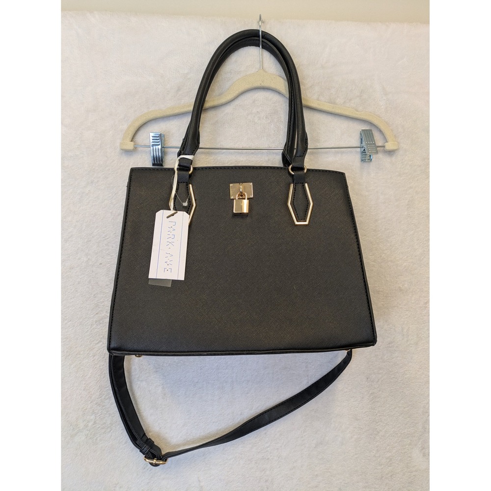 Park Avenue Black Faux Leather Vegan‎ Tote Bag with Shoulder Strap